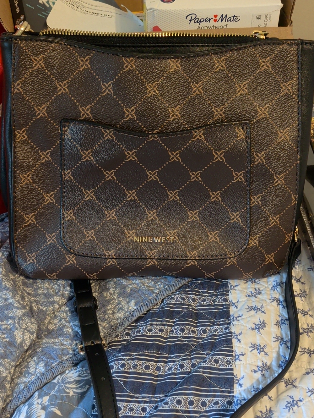 Nine West Brown Logo-Print Crossbody Bag